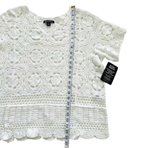 Roamans Top Sweater White French Crochet Short Sleeve Cotton Top Plus 18/20 NEW - Picture 8 of 13